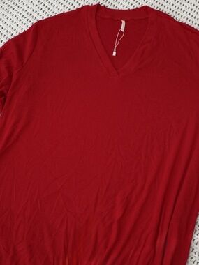 Anyhold Top Womens Plus 3XL Red Knit Solid V-Neck Long Sleeve Pullover